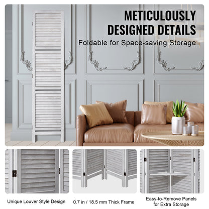 Wood Room Divider, 4 Panel Wood Folding Privacy Screen, 66.9 Inches Tall Indoor Louvered Partition Divider, Portable Decoration Screen, for Room Separation, Home, Office, Restaurant & Bedroom