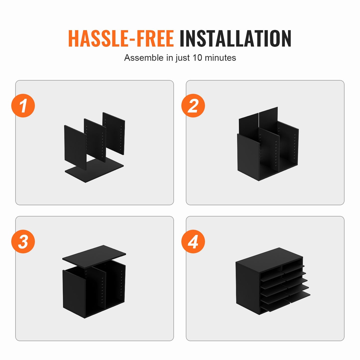 Wood Literature Organizer, 12 Compartments, File Sorter with Removable Shelves, Mailboxes Slot for Office Home Classroom Mailrooms Organization, EPA Certified, Black