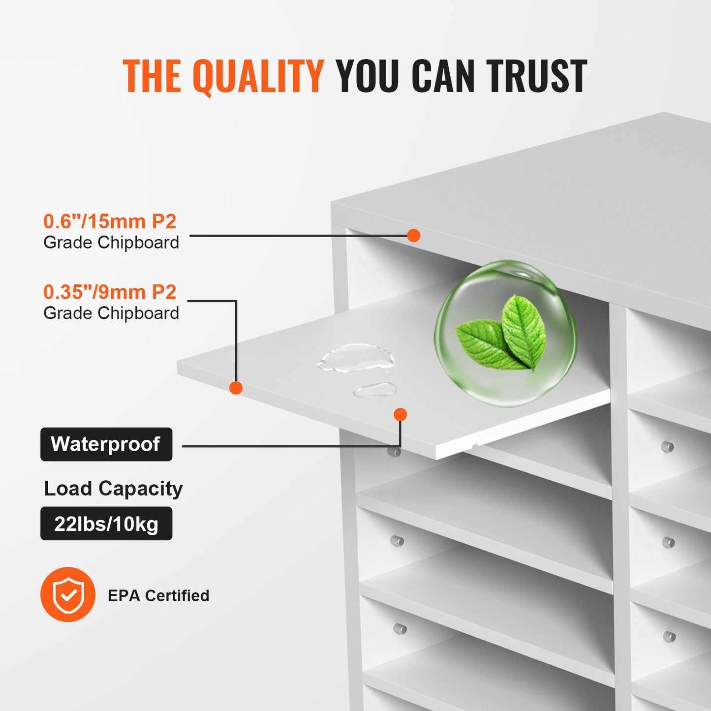 Literature Organizers, 12 Compartments Office Mailbox with Adjustable Shelves, Wood Literature Sorter 51.8 x 30.5 x 40.9 cm for Office, Home, Classroom, Mailrooms Organization, EPA Certified White