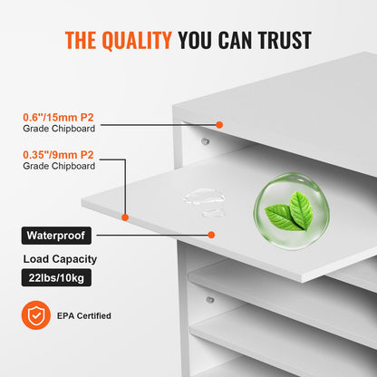 Literature Organizers, 5 Compartments Office Mailbox with Adjustable Shelves, Wood Literature Sorter 35.3 x 30.5 x 33.0 cm for Office, Home, Classroom, Mailrooms Organization, EPA Certified, White