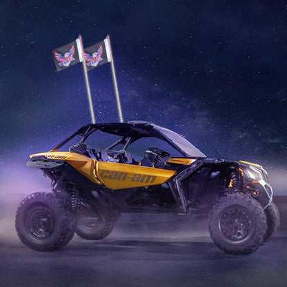 2 PCS 3 FT Whip Light, APP & RF Remote Control Led Whip Light, Waterproof RGB Chasing Lighted Whips with 4 Flags, for UTVs, ATVs, Motorcycles, RZR, Can-am, Trucks, Off-road, Go-karts