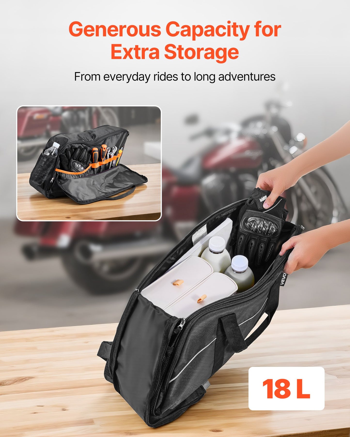 Motorcycle Saddlebag Liner Bag, 18 L Insert Storage Travel Luggage Bag Organizer, Compatible with Harley Davidson 1993-2022 Touring Road/Street Glide/Electra Glide/Road King Saddlebag, Black