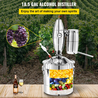 Alcohol Distiller 70L /18.5 Gal Alcohol Still Whiskey Distillery Kit Home Moonshine Still with Thermometer and fermentation tank for Alcohol Distilling
