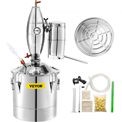 Alcohol Distiller, 30 Liter Alcohol Beverage Distiller, 6.6 Gal Beer Boilers Wine Grappa Spirits, Homemade Brewing Kit, Stainless Steel Moonshine Distiller