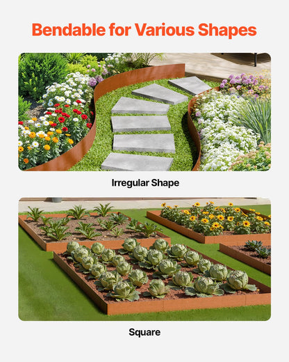 Stålkantlist, 6-pack 40 x 8 tum väderbeständig och rostfri metallkantlist, böjbar trädgårdskant, gräsmatta för rabatt, gångvägsavdelare
