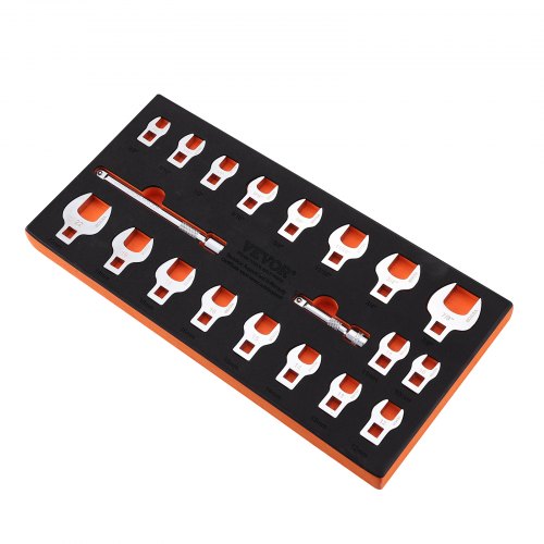 Crowfoot Wrench Set, 3/8" Drive 20-Piece Crows Foot Wrench Set with 2 Extension Bars and EVA Tool Organizer, SAE 3/8"-7/8" and Metric 10-22 mm, 40CR Material with Mirror Chrome Finish