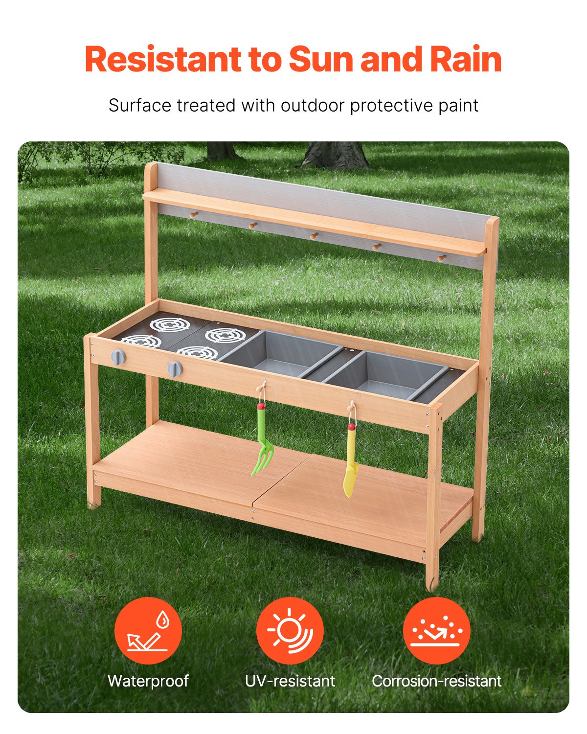 Mud Kitchen for Kids, Wooden Toy Play Kitchen Set with Accessories, Outdoor Grocery Store Playset, Pretend Play Outdoor Kitchen for Boys and Girls, Toddler Play Kitchen with Stoves and Sink