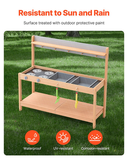 Mud Kitchen for Kids, Wooden Toy Play Kitchen Set with Accessories, Outdoor Grocery Store Playset, Pretend Play Outdoor Kitchen for Boys and Girls, Toddler Play Kitchen with Stoves and Sink