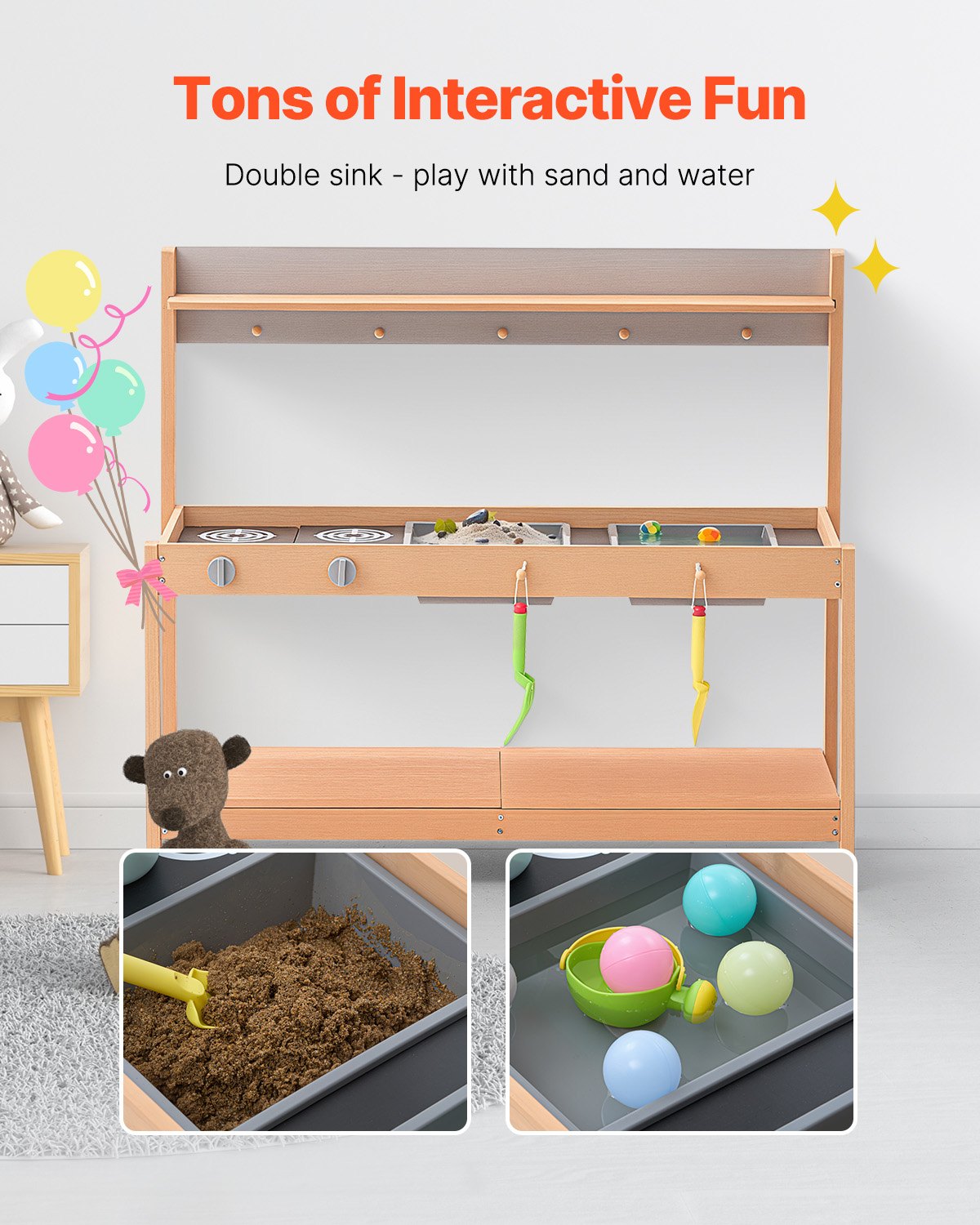 Mud Kitchen for Kids, Wooden Toy Play Kitchen Set with Accessories, Outdoor Grocery Store Playset, Pretend Play Outdoor Kitchen for Boys and Girls, Toddler Play Kitchen with Stoves and Sink