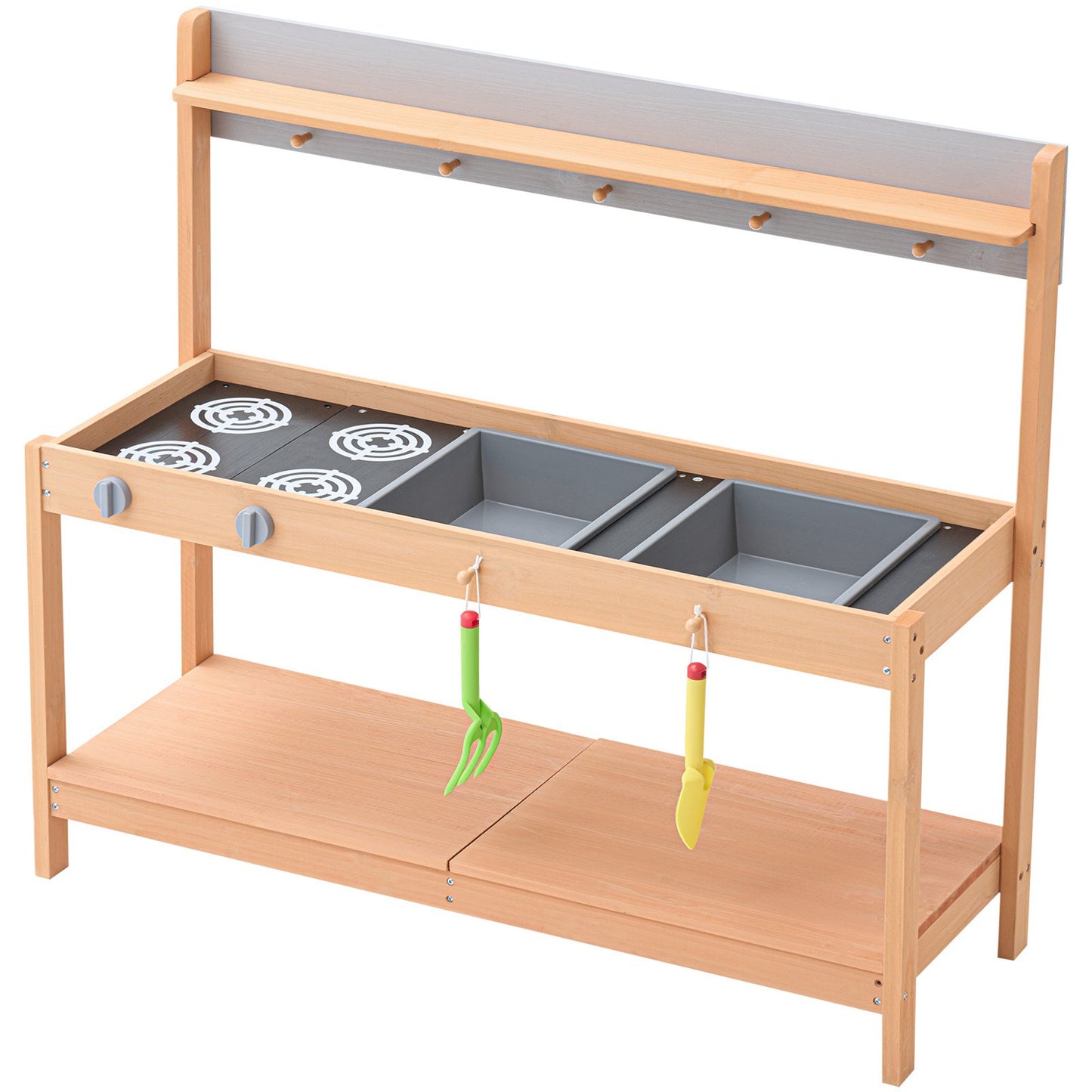 Mud Kitchen for Kids, Wooden Toy Play Kitchen Set with Accessories, Outdoor Grocery Store Playset, Pretend Play Outdoor Kitchen for Boys and Girls, Toddler Play Kitchen with Stoves and Sink