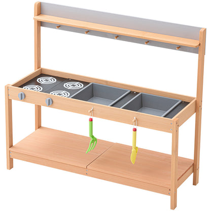 Mud Kitchen for Kids, Wooden Toy Play Kitchen Set with Accessories, Outdoor Grocery Store Playset, Pretend Play Outdoor Kitchen for Boys and Girls, Toddler Play Kitchen with Stoves and Sink