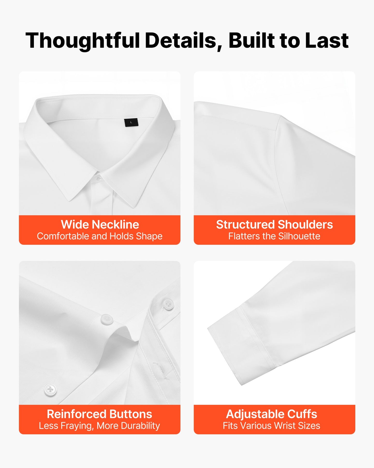 Men's Button Up Shirt, Mens Long Sleeve Wrinkle-free Button Down Dress Shirts, Slim Fit Soft Stretch Fabric for Business Casual or Formal, Work, Wedding, Dinner, White