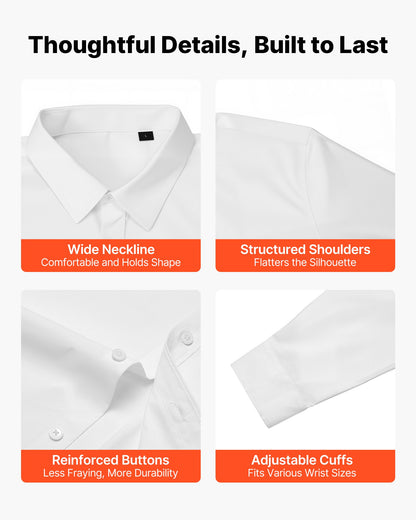 Men's Button Up Shirt, Mens Long Sleeve Wrinkle-free Button Down Dress Shirts, Slim Fit Soft Stretch Fabric for Business Casual or Formal, Work, Wedding, Dinner, White