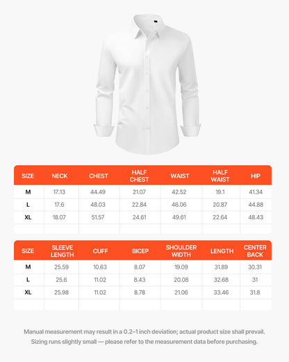 Men's Button Up Shirt, Mens Long Sleeve Wrinkle-free Button Down Dress Shirts, Slim Fit Soft Stretch Fabric for Business Casual or Formal, Work, Wedding, Dinner, White
