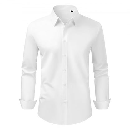 Men's Button Up Shirt, Mens Long Sleeve Wrinkle-free Button Down Dress Shirts, Slim Fit Soft Stretch Fabric for Business Casual or Formal, Work, Wedding, Dinner, White