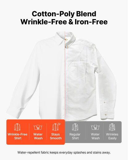 Men's Button Up Shirt, Mens Long Sleeve Wrinkle-free Button Down Dress Shirts, Slim Fit Soft Stretch Fabric for Business Casual or Formal, Work, Wedding, Dinner, White