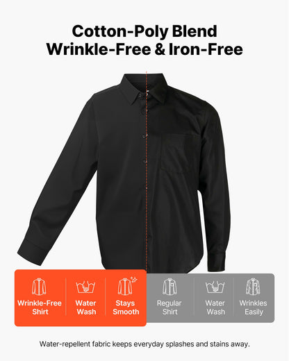 Men's Button Up Shirt, Mens Long Sleeve Wrinkle-free Button Down Dress Shirts, Slim Fit Soft Stretch Fabric for Business Casual or Formal, Work, Wedding, Dinner, Black