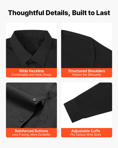 Men's Button Up Shirt, Mens Long Sleeve Wrinkle-free Button Down Dress Shirts, Slim Fit Soft Stretch Fabric for Business Casual or Formal, Work, Wedding, Dinner, Black
