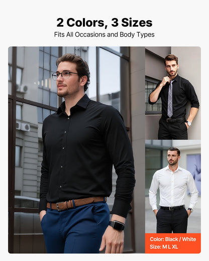 Men's Button Up Shirt, Mens Long Sleeve Wrinkle-free Button Down Dress Shirts, Slim Fit Soft Stretch Fabric for Business Casual or Formal, Work, Wedding, Dinner, Black