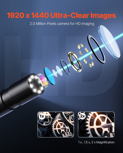 Endoscope Camera with Light, 1920P HD Borescope for Android & IOS, 8 LED Lights Inspection Camera with 5m Semi-Rigid Cable, 2X Zoom, IP67 Waterproof Snake Scope Camera for Auto, Plumbing