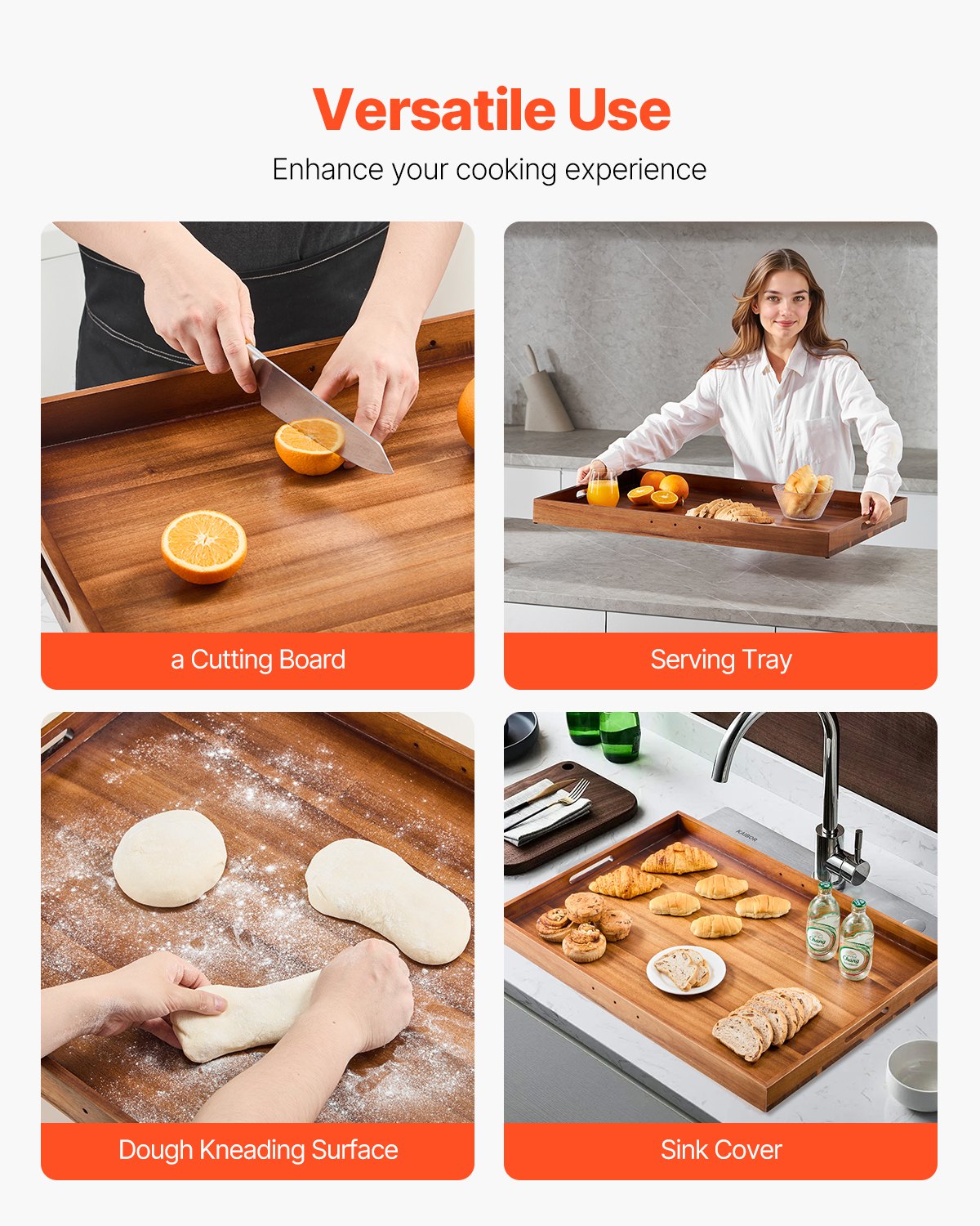 Noodle Board Stove Cover, Stove Top Cover Board for Gas Burner & Electric Stove, Acacia Wood Cutting Board with Built-in Handles, RV Stovetop Cover/ Kitchen Sink Cover for Counter Space & Tray