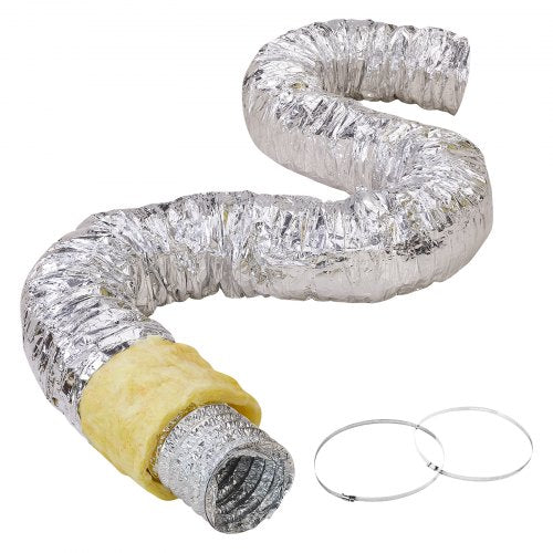 Dryer Vent Hose, 152.4MM Insulated Flexible Duct 7.62M Long with 2 Duct Clamps, Heavy-Duty Three Layer Protection for HVAC Heating Cooling Ventilation and Exhaust, R-4.2 Flame Resistance Value