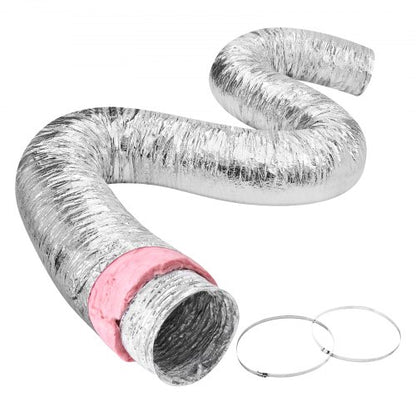 Dryer Vent Hose, 152.4MM Insulated Flexible Duct 7.62M Long with 2 Duct Clamps, Heavy-Duty Three Layer Protection for HVAC Heating Cooling Ventilation and Exhaust, R-6.0 Flame Resistance Value