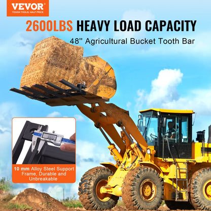 Clamp on Debris Forks to 48" Bucket, 2600 lbs Capacity Heavy Duty Clamp on Pallet Forks Bucket Attachments, Fit for Loader Bucket Skidsteer Tractor to Clean up Fallen Limbs Debris or Yard Wwaste