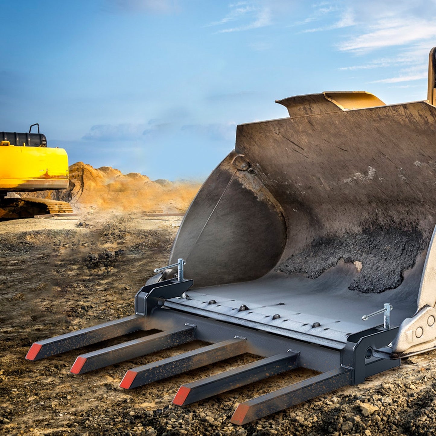 Clamp on Debris Forks to 48" Bucket, 2600 lbs Capacity Heavy Duty Clamp on Pallet Forks Bucket Attachments, Fit for Loader Bucket Skidsteer Tractor to Clean up Fallen Limbs Debris or Yard Wwaste