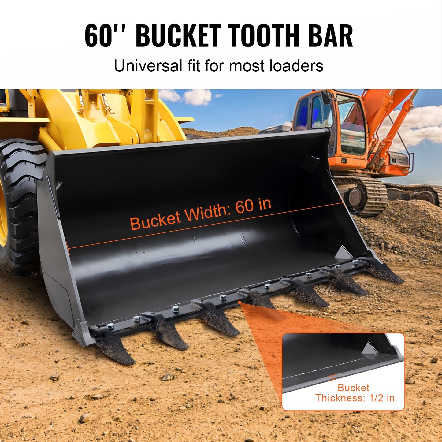 Bucket Tooth Bar, 60'', Heavy Duty Tractor Bucket 7 Teeth Bar for Loader Tractor Skidsteer, 4560 lbs Load-Bearing Capacity Bolt On Design, for Efficient Soil Excavation and Bucket Protection