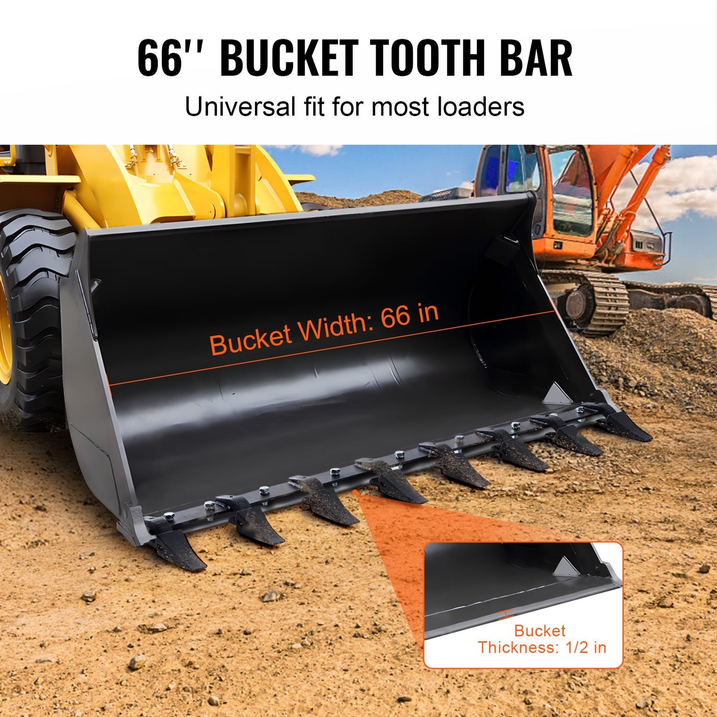 Bucket Tooth Bar, 66'', Heavy Duty Tractor Bucket 8 Teeth Bar for Loader Tractor Skidsteer, 4560 lbs Load-Bearing Capacity Bolt On Design, for Efficient Soil Excavation and Bucket Protection