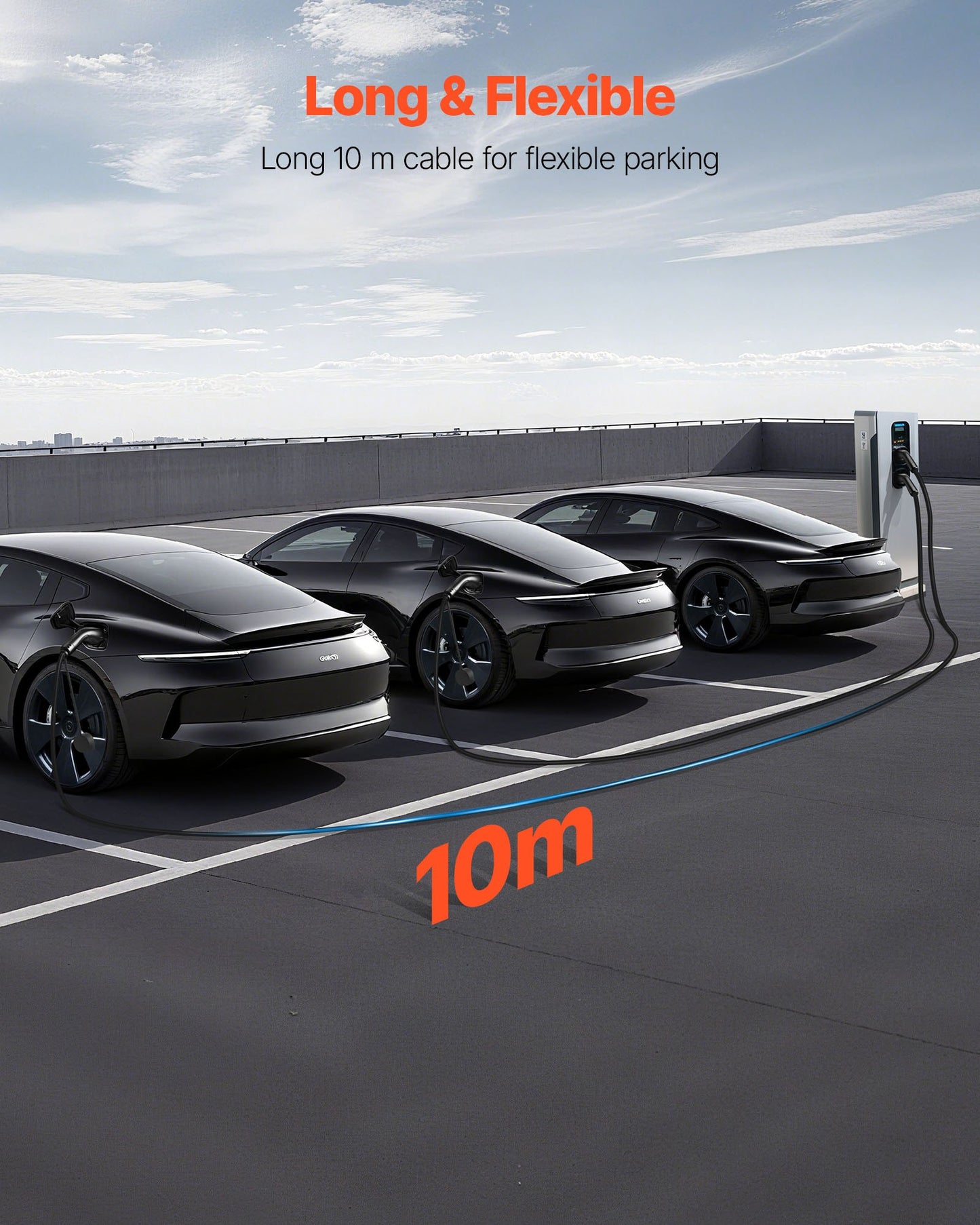 EV Charger Extension Cable, 16Amp 10 m Max 11 kW Extension Cord Compatible with All Type 2 Electric Vehicle Chargers, 3-Phase AC 480V 50Hz IP65 Heavy Duty Car Charging Cable with Carrying Bag