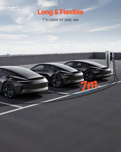 EV Charger Extension Cable, 16Amp 7 m Max 11 kW Extension Cord Compatible with All Type 2 Electric Vehicle Chargers, 3-Phase AC 480V 50Hz IP65 Heavy Duty Car Charging Cable with Carrying Bag