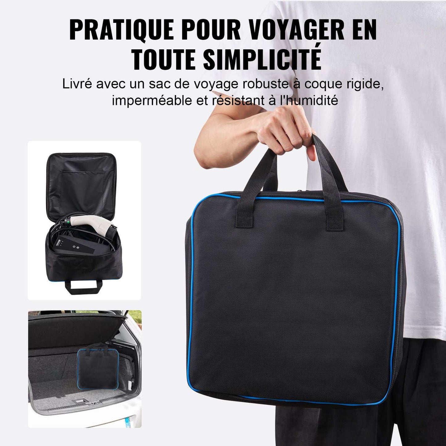 Bärbar elbilsladdare typ 2, 16A 3,7 kW, elbilsladdare med 8,6 m laddningskabel CEE 7/7-kontakt, IEC 62196 laddstation för elbilar med förvaringsväska och laddningskabelkrok, IP66