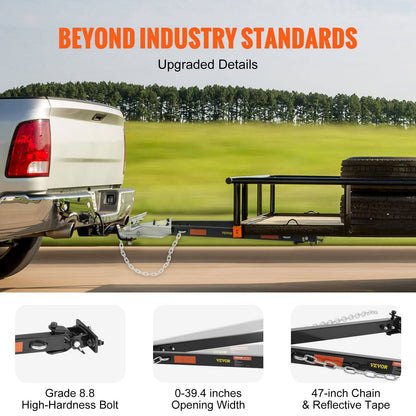 Dragkrok, 2250 kg dragkapacitet med kedjor, pulverlackerad legeringsstål, stötfångarmonterad universaldragkrok, koppling passar 5 cm kuldrag, öppningsbredd 94 cm, för husbil, släpvagn, lastbil