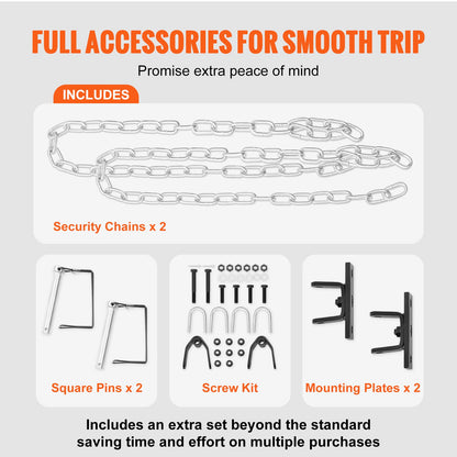 Dragkrok, 2250 kg dragkapacitet med kedjor, pulverlackerad legeringsstål, stötfångarmonterad universaldragkrok, koppling passar 5 cm kuldrag, öppningsbredd 94 cm, för husbil, släpvagn, lastbil