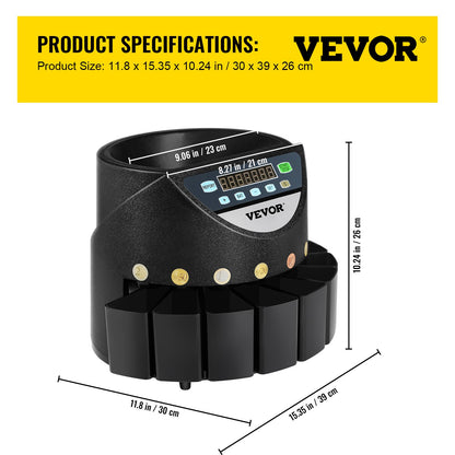 Euro Coin Counter Sorter 500-1000 Coins Electronic Automatic EUR Coin Counting Machine 300 Coins Per Minute with 8 Coin Drawers for School Shop Bank