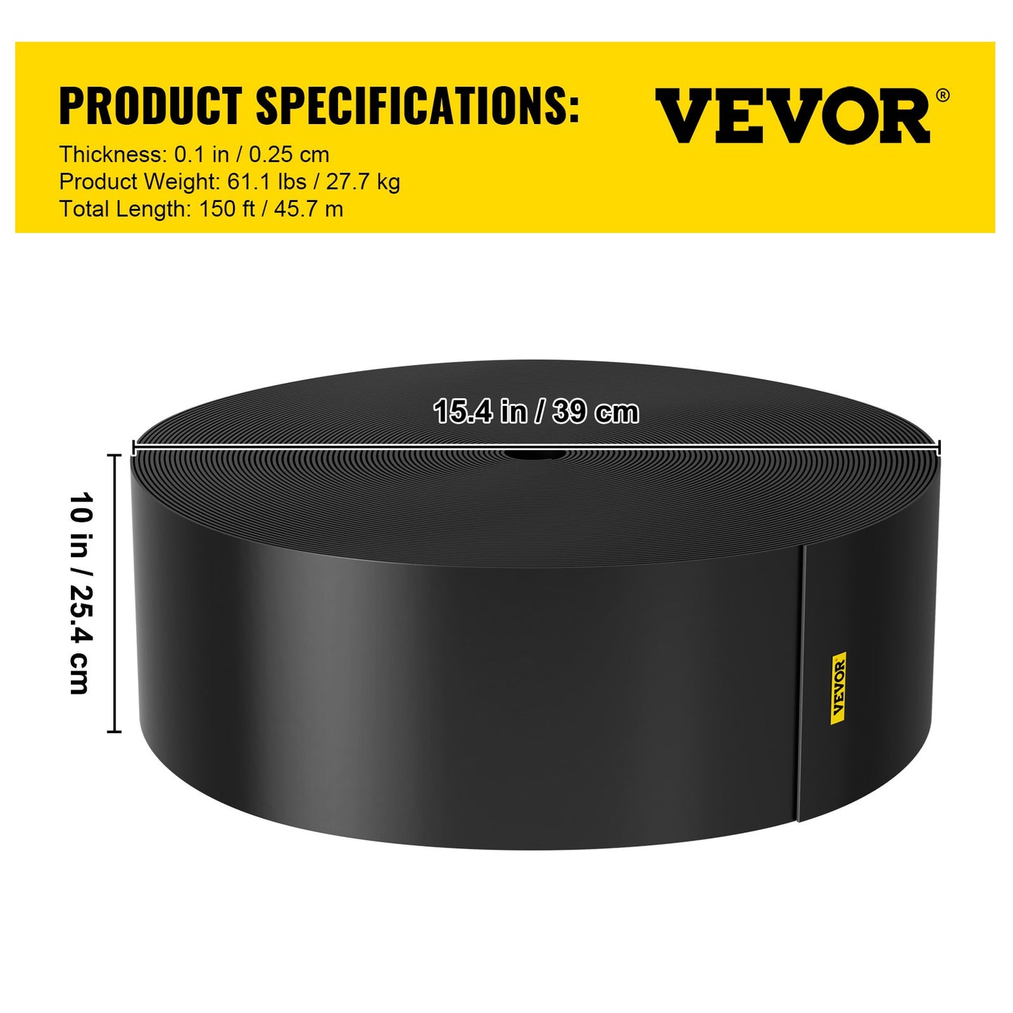 Kantlist för landskapsarkitektur, 25,4 cm djup, 45,7 m total längd, återvunnen HDPE-spiralformad terrassbräda, flexibel böjbar kantlist för landskapsarkitektur, gräsmatta, trädgård, uteplats, mot inkräktande ogräs, svart