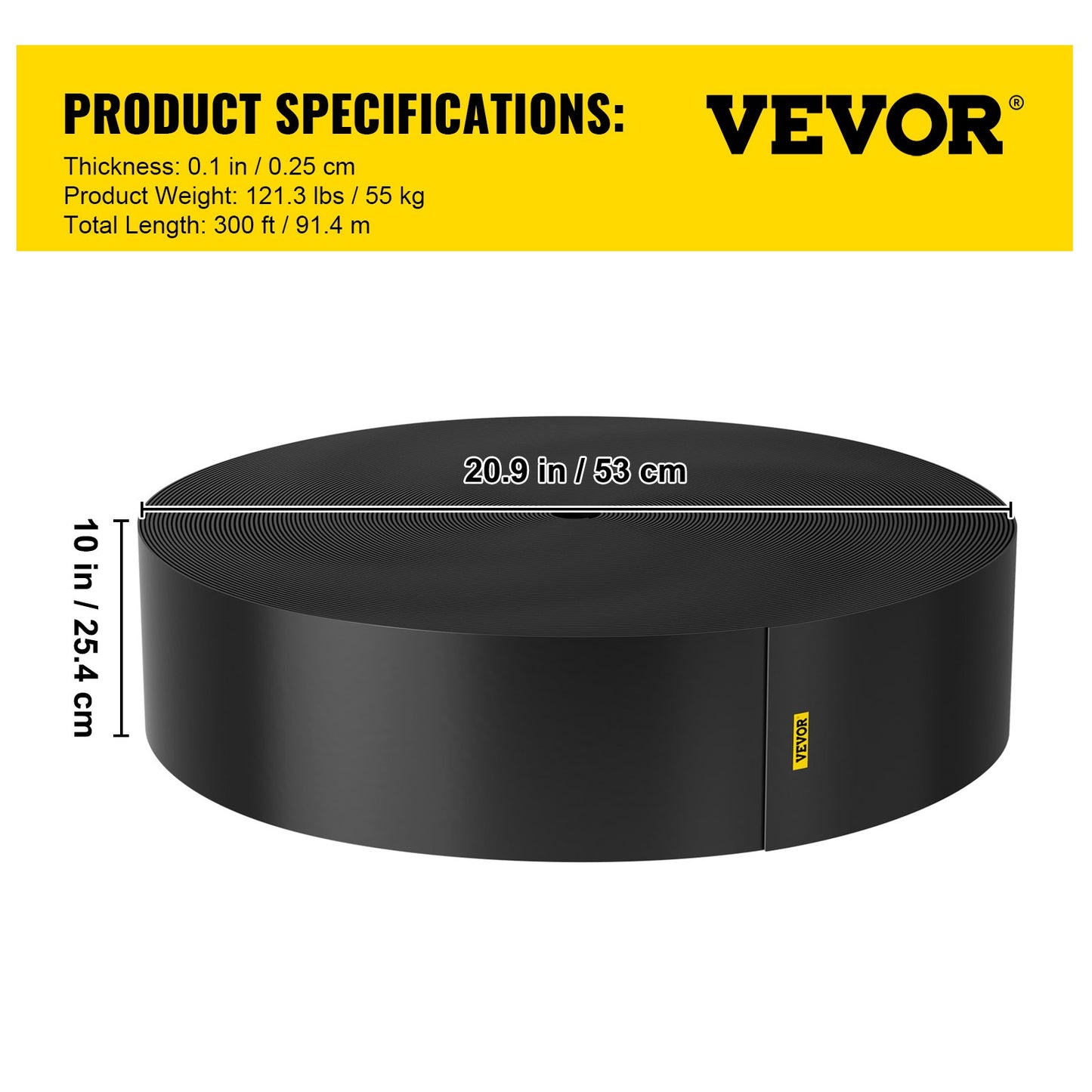 Kantlist, 25 cm djup, 91 m total längd, återvunnen HDPE-spiralformad terrassbräda, flexibel böjbar kantlist för landskapsarkitektur, gräsmatta, trädgård, uteplats, mot invaderande ogräs, svart