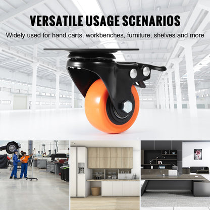 Caster Wheels, 5.1 cm Swivel Plate Casters, Set of 4, with Security Dual Locking No Noise PVC Wheels, Heavy Duty 68 kg Load Capacity Per Caster, Non-Marking Wheels for Cart Furniture Workbench