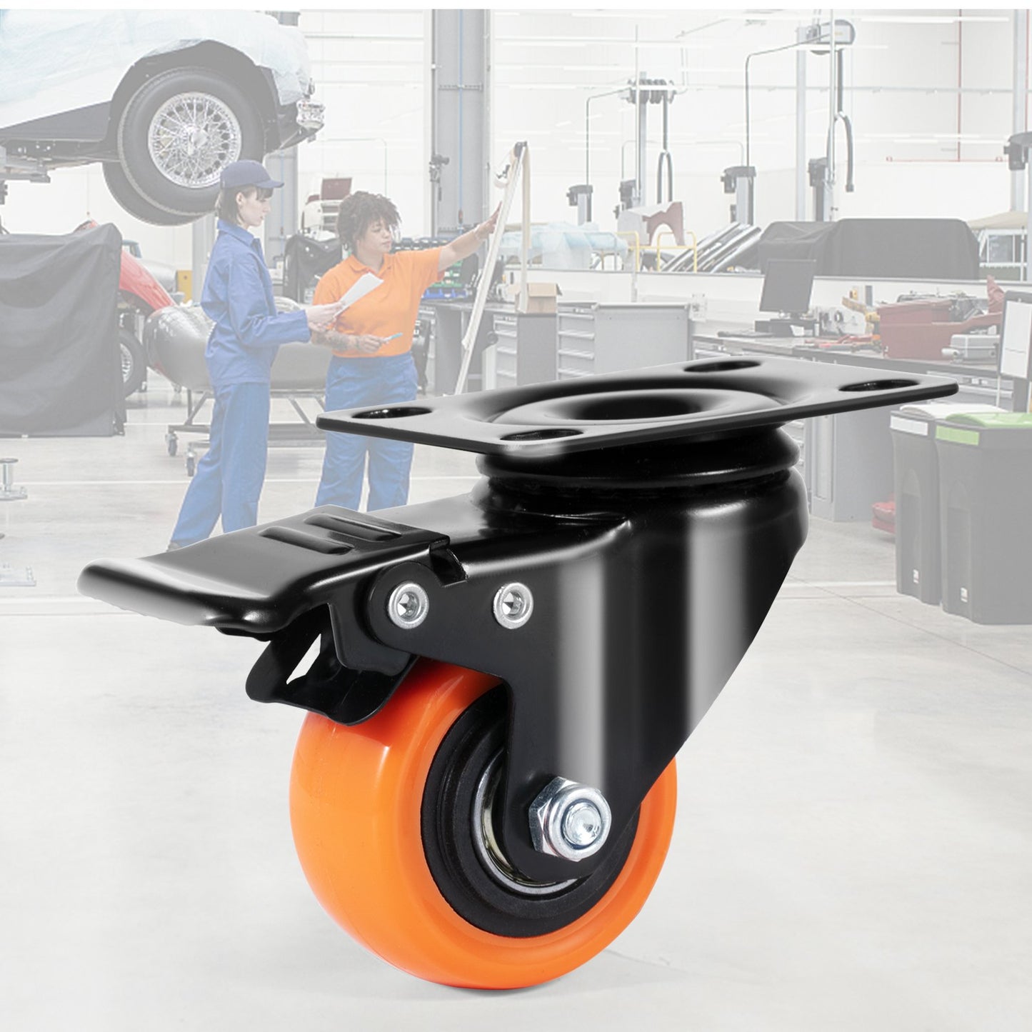 Caster Wheels, 5.1 cm Swivel Plate Casters, Set of 4, with Security Dual Locking No Noise PVC Wheels, Heavy Duty 68 kg Load Capacity Per Caster, Non-Marking Wheels for Cart Furniture Workbench
