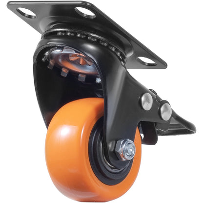 Caster Wheels, 5.1 cm Swivel Plate Casters, Set of 4, with Security Dual Locking No Noise PVC Wheels, Heavy Duty 68 kg Load Capacity Per Caster, Non-Marking Wheels for Cart Furniture Workbench