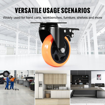 Caster Wheels, 10.1 cm Swivel Plate Casters, Set of 4, with Security A/B Locking No Noise PVC Wheels, Heavy Duty 158.8 kg Load Capacity Per Caster, Non-Marking Wheels for Cart Furniture Workbench