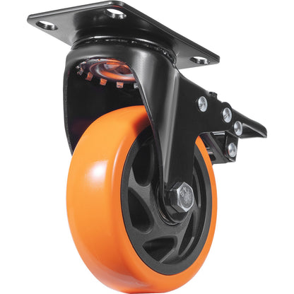 Caster Wheels, 10.1 cm Swivel Plate Casters, Set of 4, with Security A/B Locking No Noise PVC Wheels, Heavy Duty 158.8 kg Load Capacity Per Caster, Non-Marking Wheels for Cart Furniture Workbench