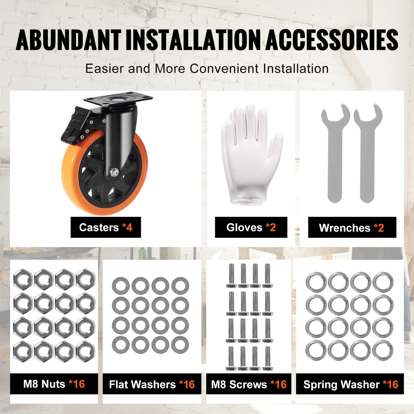 Caster Wheels, 15.2 cm Swivel Plate Casters, Set of 4, with Security A/B Locking No Noise PVC Wheels, Heavy Duty 317.5 kg Load Capacity Per Caster, Non-Marking Wheels for Cart Furniture Workbench