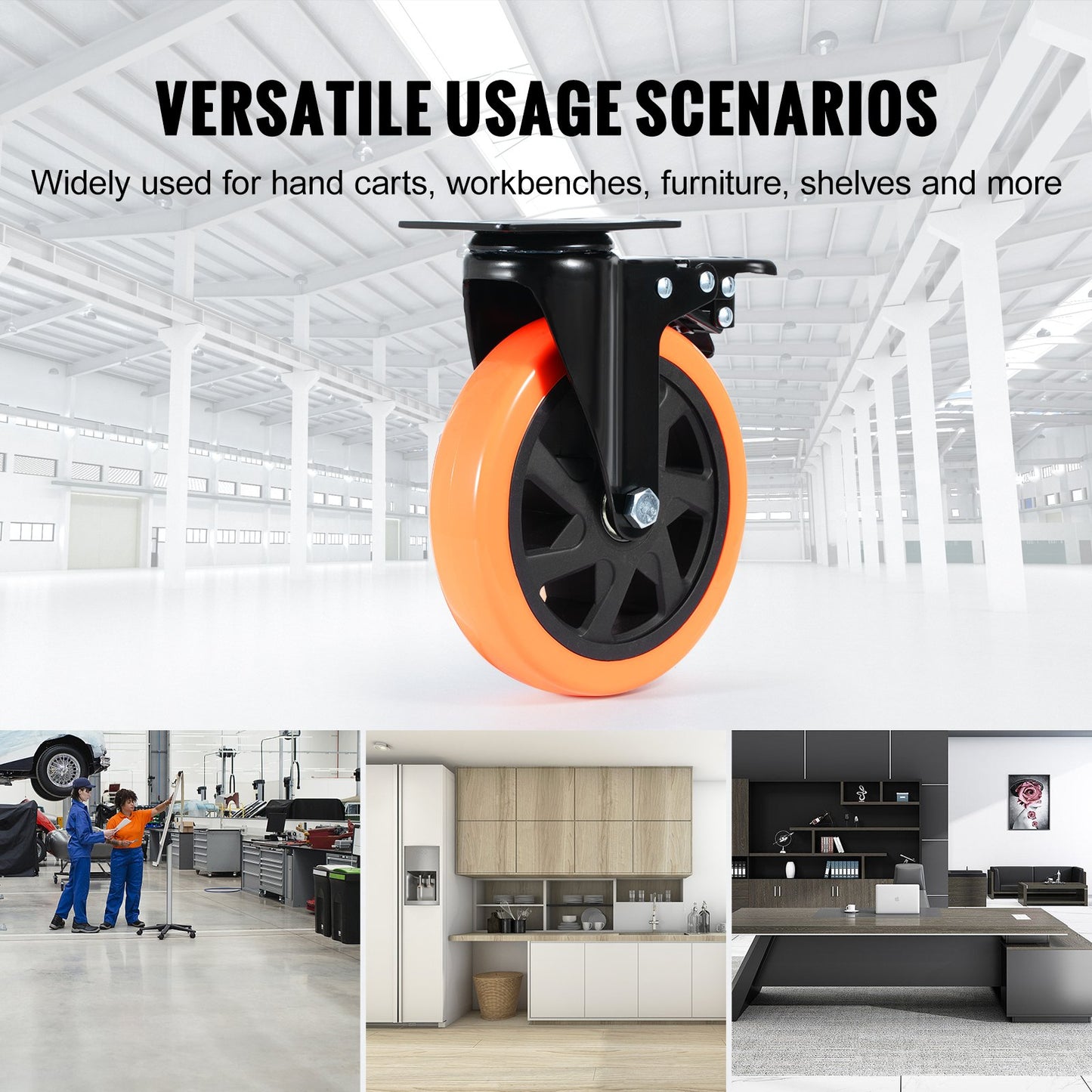 Caster Wheels, 15.2 cm Swivel Plate Casters, Set of 4, with Security A/B Locking No Noise PVC Wheels, Heavy Duty 317.5 kg Load Capacity Per Caster, Non-Marking Wheels for Cart Furniture Workbench