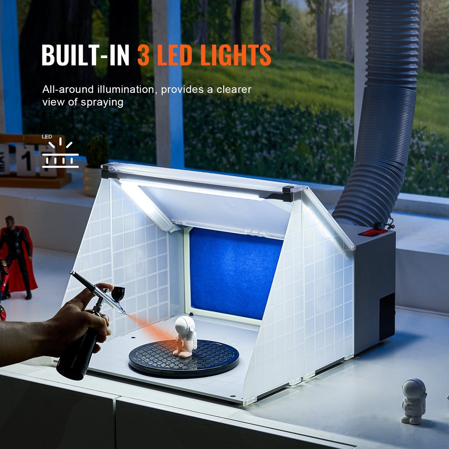 Airbrush Spray Booth, Portable Hobby Airbrush Paint Spray Booth Kit with LED Lights, Exhaust Fan and Exhaust Extension Hose, Airbrush Paint Booth for Painting Models, Arts, Crafts, Cakes