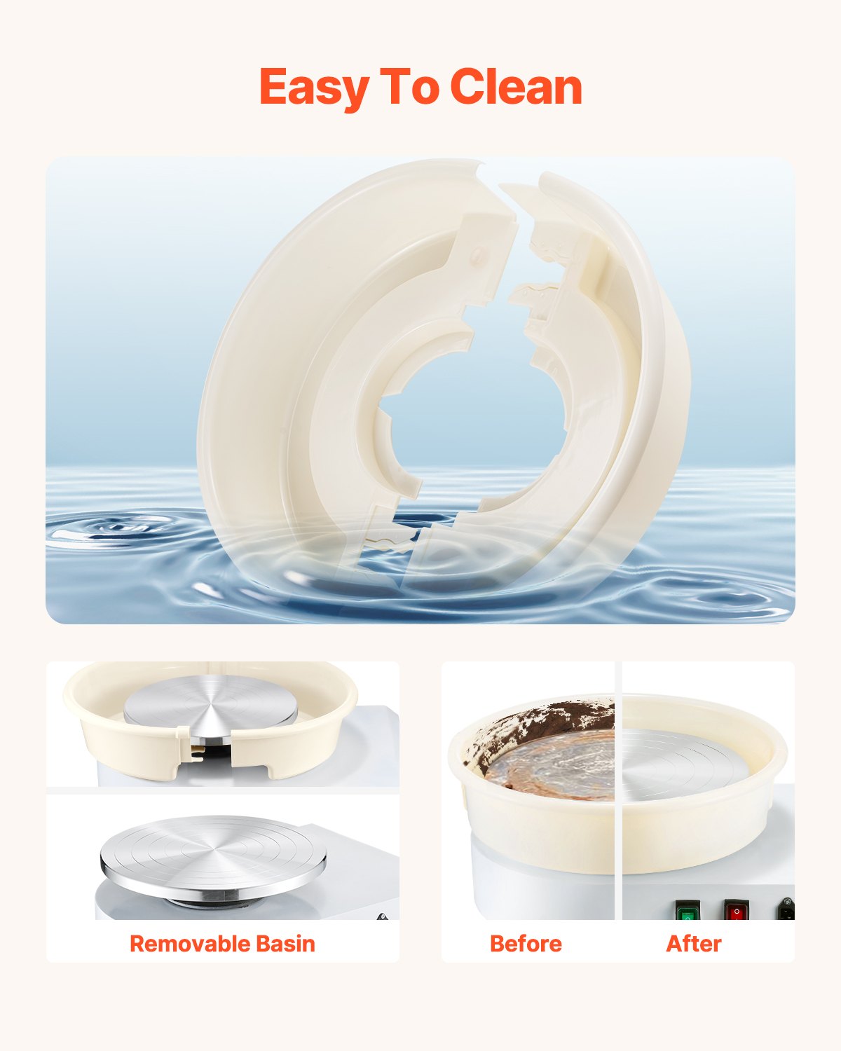 Drejskiva, 35 cm maskin för formning av keramikhjul, justerbar fotpedal med 60-300 varv/min, justerbart lyftben, avtagbart fat, komplett verktygssats för konsthantverk, gör-det-själv, vit