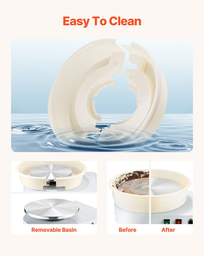 Drejskiva, 35 cm maskin för formning av keramikhjul, justerbar fotpedal med 60-300 varv/min, justerbart lyftben, avtagbart fat, komplett verktygssats för konsthantverk, gör-det-själv, vit