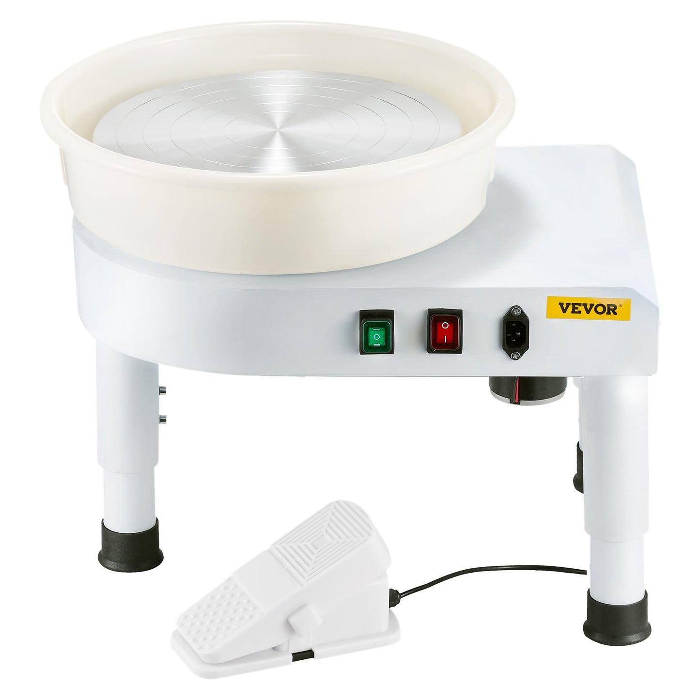 Drejskiva, 35 cm maskin för formning av keramikhjul, justerbar fotpedal med 60-300 varv/min, justerbart lyftben, avtagbart fat, komplett verktygssats för konsthantverk, gör-det-själv, vit